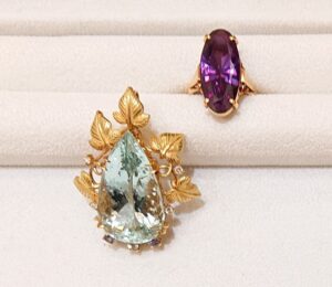 K18 リング トップ ブローチ　18金　ゴールド　アクセサリー　アクアマリン　アメジスト